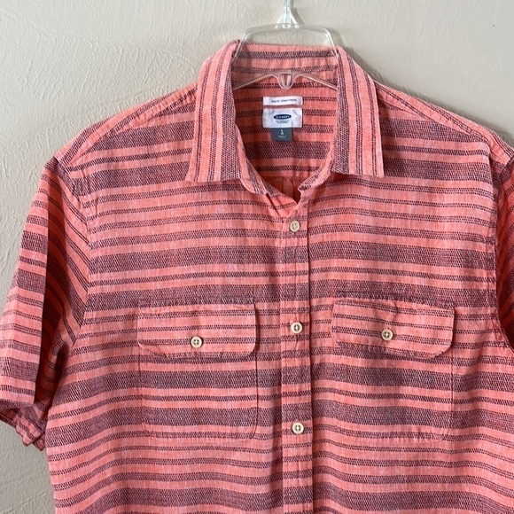 Old Navy Men’s Slim Fit Salmon Linen Blend Button-down Short Sleeve Size Large - Picture 2 of 10